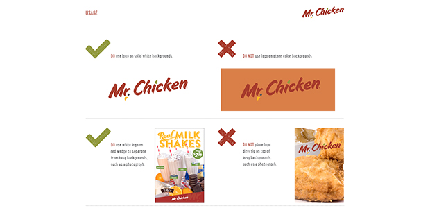 Logo Usage Visual Identity Section of Identity Standards Manual for Mr. Chicken Cleveland